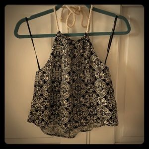 Elephant print rope tie halter top